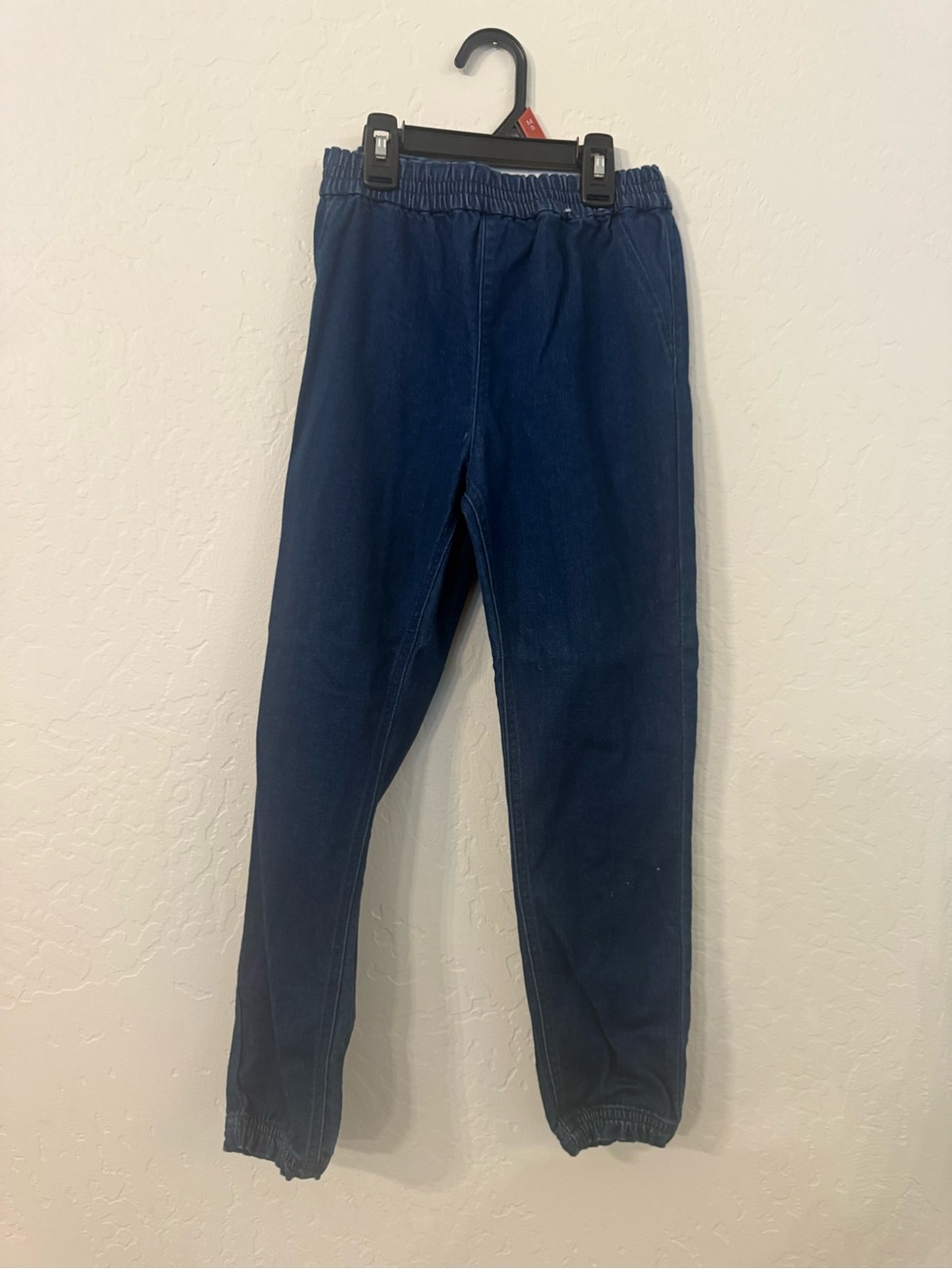Girl’s Elastic Waist Dark Blue Jogger Denim Pants